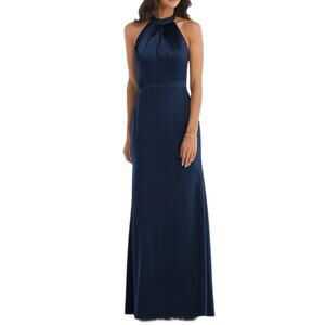 After Six Halter Neck Charmeuse & Crepe Gown Midnight Women’s Sz 14R